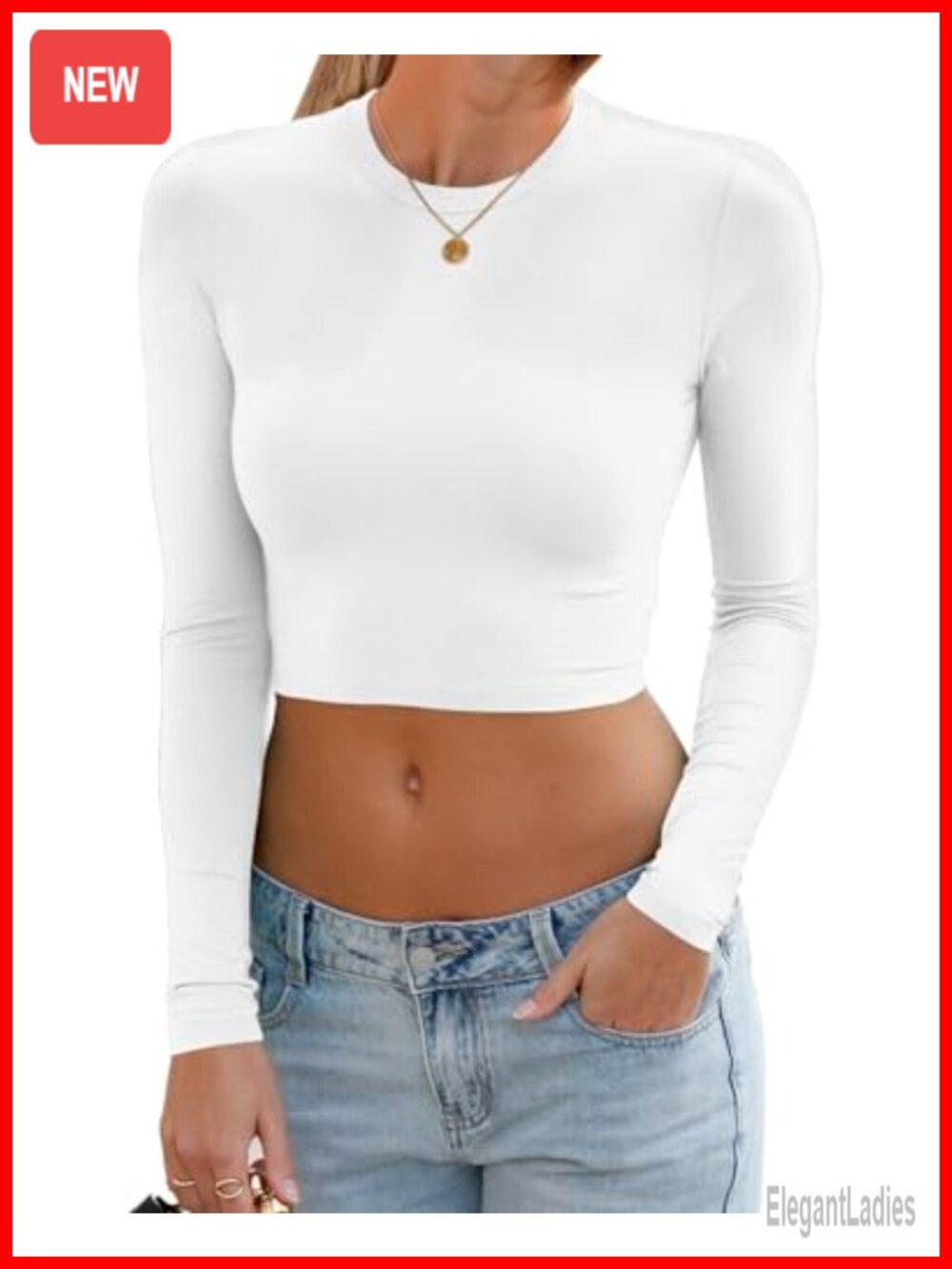 Women's Slim Fit Long Sleeve Crop Top Crew Neck Pullover Tee